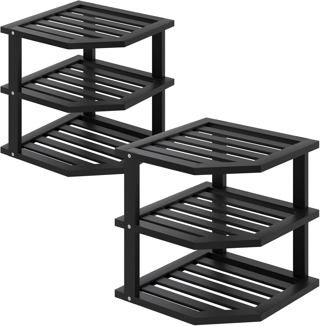 VERTORGAN 3 Tier Bamboo Dish Drying Rack,Corner Shelf 2 Pack(Natural)