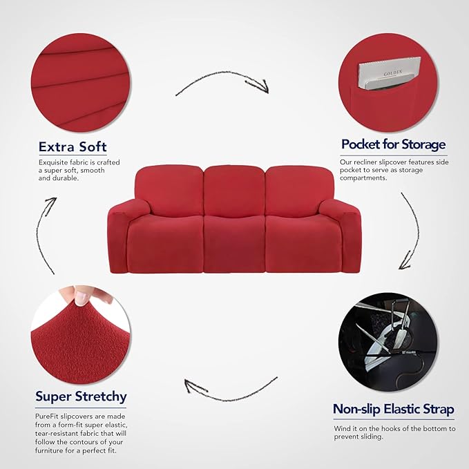 PureFit Super Stretch 3 Seats Recliner Sofa Couch Cover - Image 3