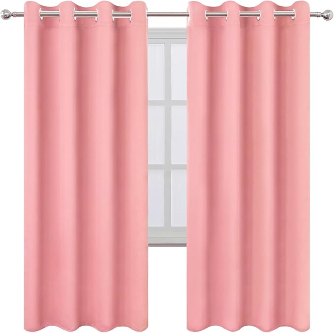 LEMOMO Blackout Curtains 66 x 72 Inch Long Pink Curtains Set of 2 Panels Room - Image 2