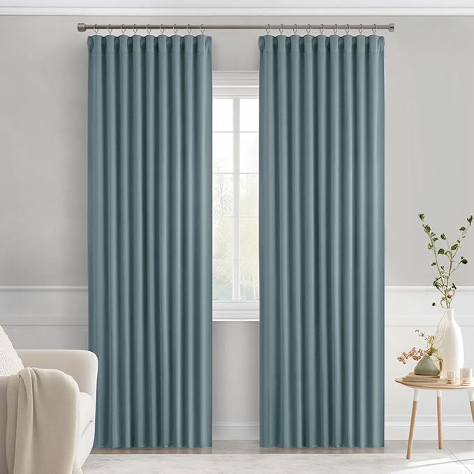 MIULEE Greyish Blue Back Tab Blackout Curtains 72 Inches Long 2 Panels Set - Image 9