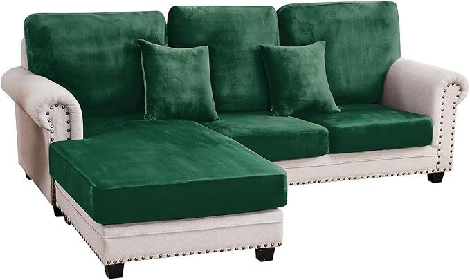 Couch Cover 3-Piece Elastic Velvet Couch Cushion Covers & Chaise Slipcovers by Taque