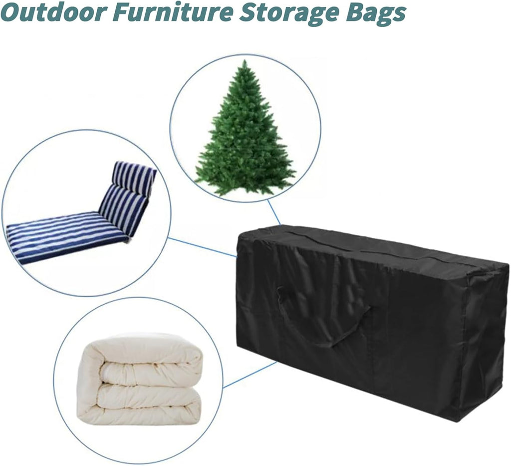 68" Extra Large Waterproof Outdoor Cushion Storage Bag – Heavy Duty Patio Furniture Cover with Zipper,Handles for Pool Decor,Christmas Tree Storage & Moving (173x76x51cm) (Black)