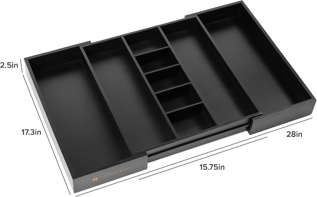 Utensil & Junk Drawer Organizer, 16-28 in, Black Bamboo