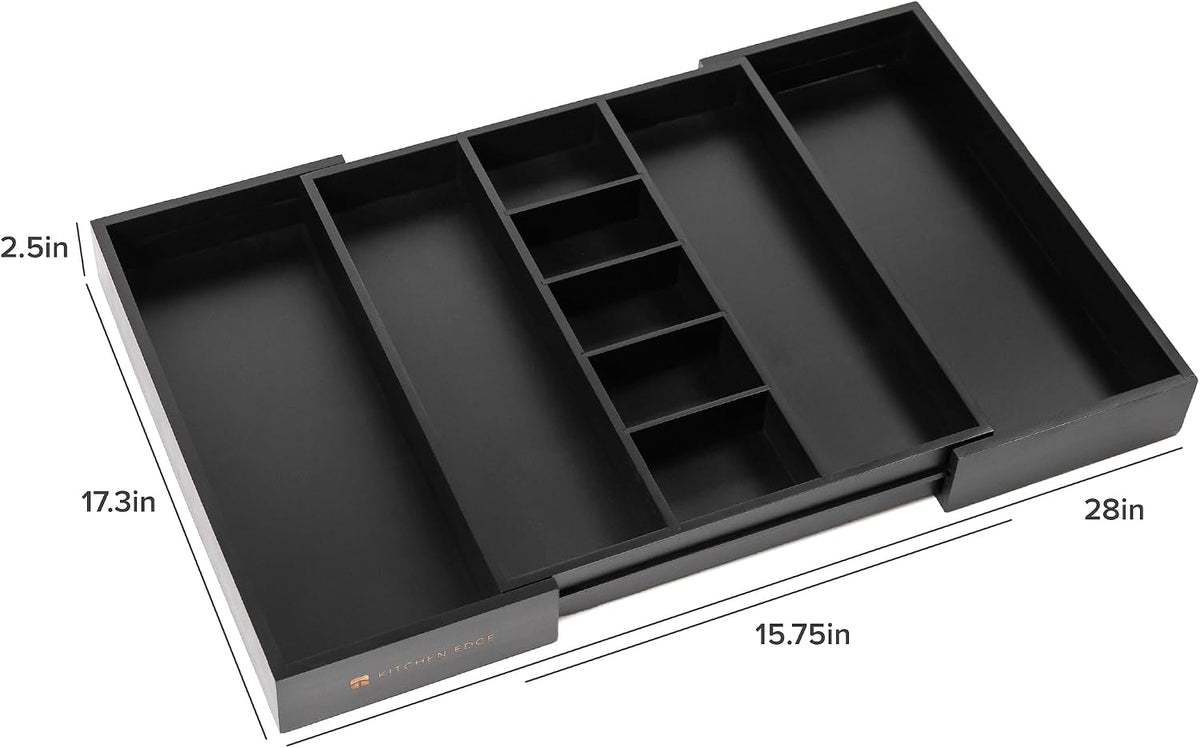 Utensil & Junk Drawer Organizer, 16-28 in, Black Bamboo