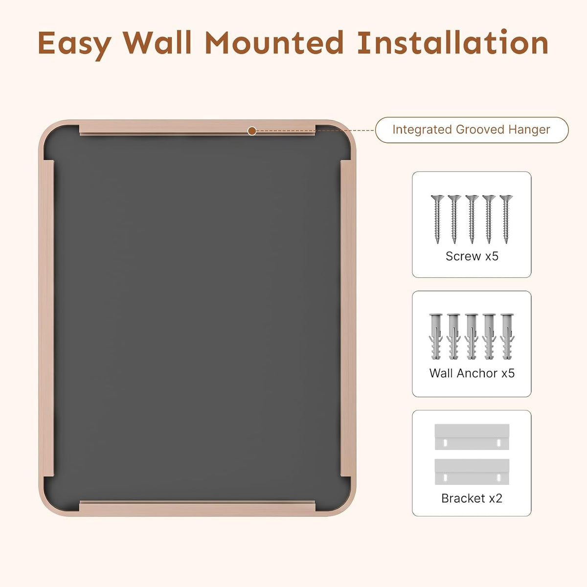 Kosmonia 20x16 Inch Bathroom Vanity Mirror Brushed Rose Gold