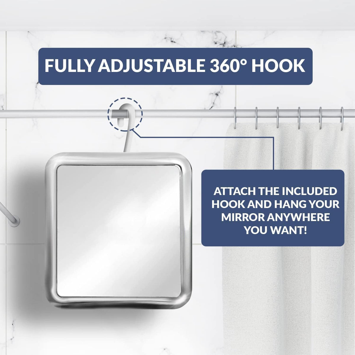 MIRRORVANA Hanging Fogless Shower Mirror for Shaving, 6.3" x 6.3" (Chrome)