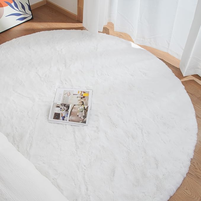 ORINOVA White Fluffy Round Rug 5ft - Image 2