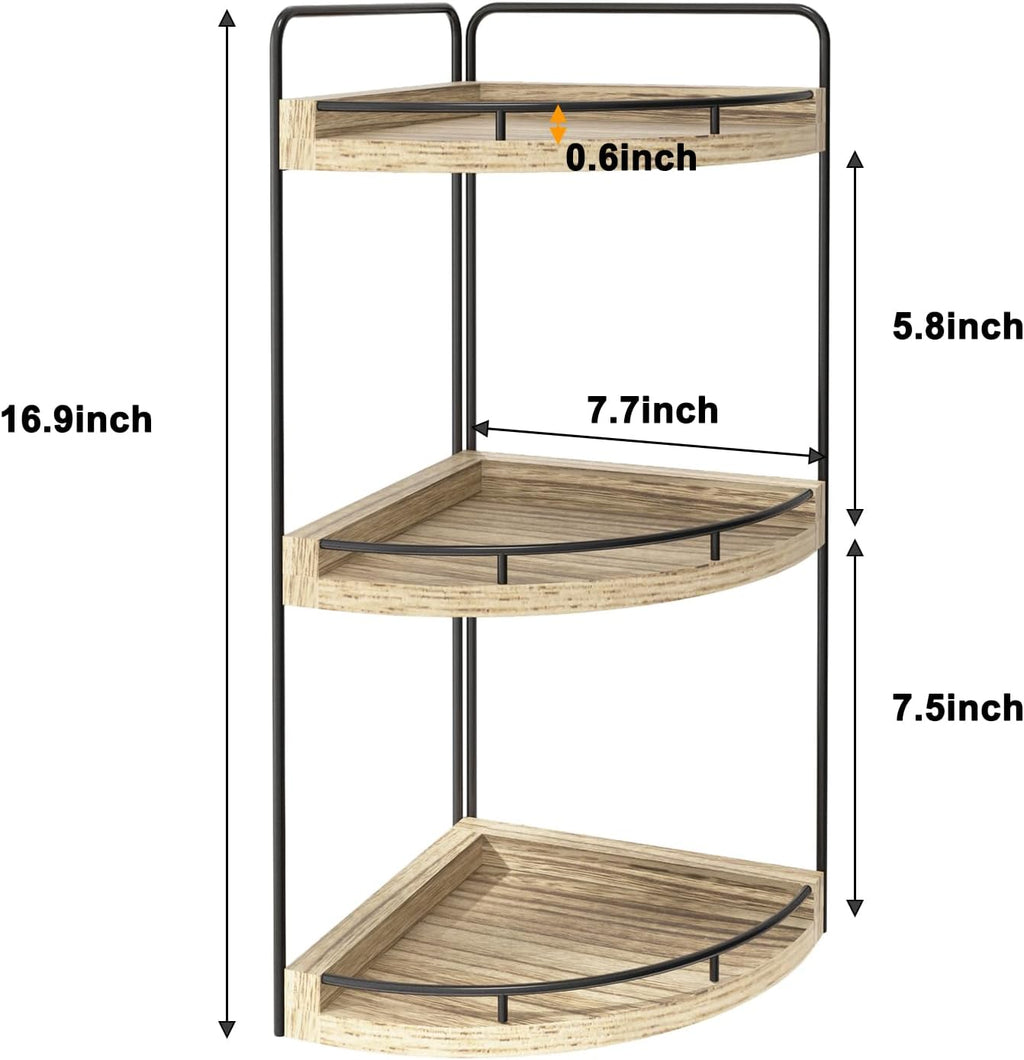 Fixwal 3 Tier Corner Bathroom Countertop Organizer Vanity Shelf Light Brown