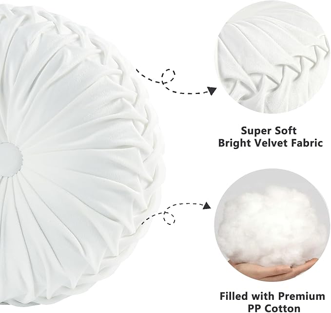 HIG Set of 2 Decorative Round Pleated Throw Pillows, Classy Accent Pumpkin - Image 3