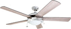 Prominence Home Bolivar, 52 Inch Modern LED Ceiling Fan with Light, Pull Chain, Dual Mounting Options, Dual Finish Blades, Reversible Motor - 80100-01 (Chrome)