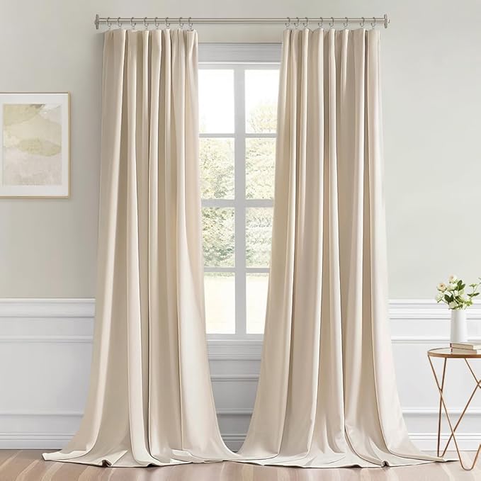 MIULEE Back Tab Cream Beige Curtains 120 Inch Long 2 Panels Set - Image 9