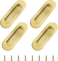MOROBOR 4Pcs Stainless Steel Side Hole Flush Pull, Oval Bright Gold Embedded Sliding Door Handle Recessed Finger Pulls with Hidden Screws for Pocket Door Drawer Cupboard Wardrobe