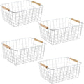 LeleCAT White Wire Baskets for Organizing with Handles，Pantry Organizers and Storage For Kitchen, Household Snack Basket for Cabinets, Closets, Bedrooms,food - Set of 4(White)