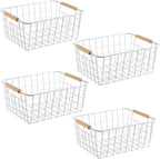 LeleCAT White Wire Baskets for Organizing with Handles，Pantry Organizers and Storage For Kitchen, Household Snack Basket for Cabinets, Closets, Bedrooms,food - Set of 4(White)