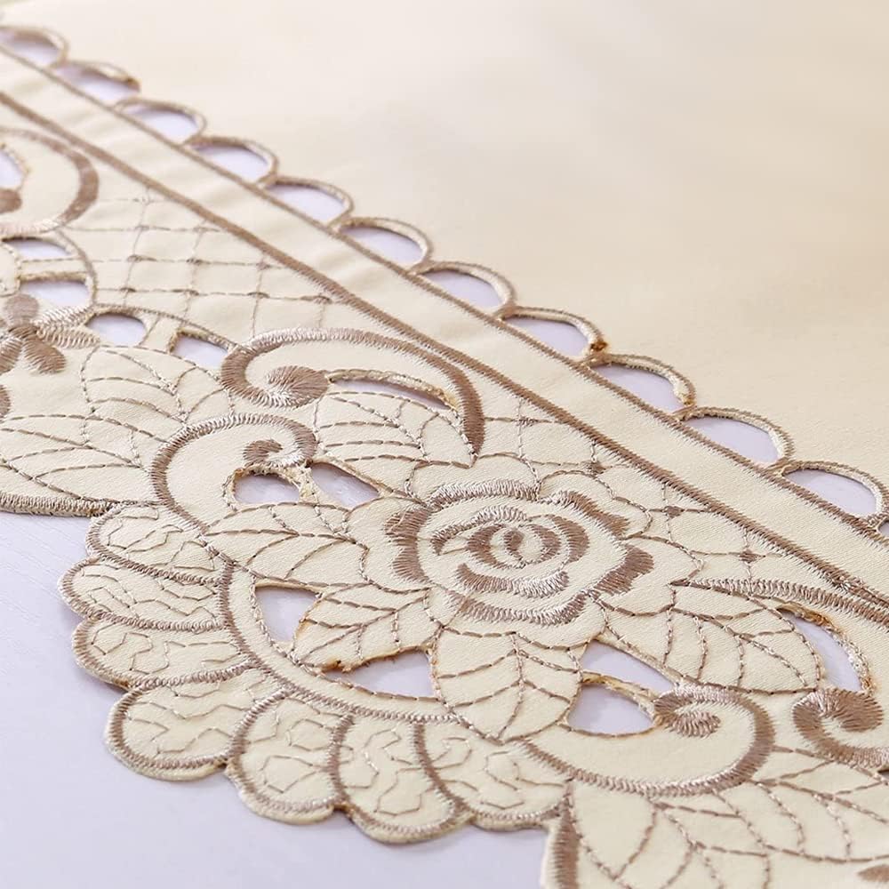 Arzoe Embroidered Lace Table Runner Elegant Vintage Mantel Scarf Dresser Scarves Cabinet Dining Room Table Decoration (Taupe, 16 × 77 Inch)