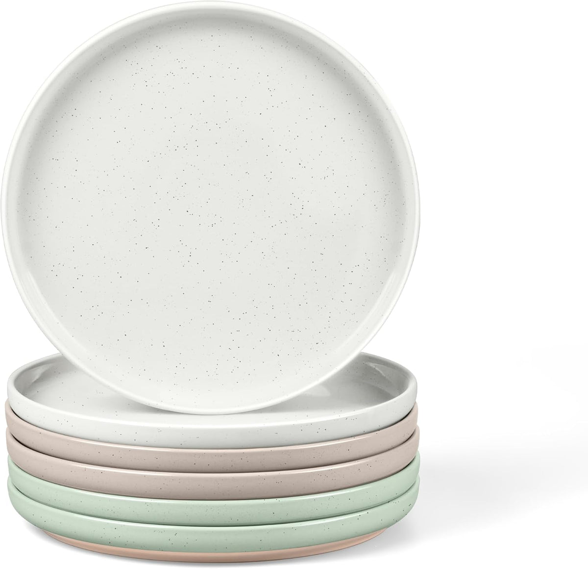 LIANYU Stoneware Salad Dinner Plates Set of 6, 7.75 Inch Porcelain Dinner Plate for Kitchen, Ceramic Dessert Dishes Set, Oven, Microwave & Dishwasher Safe, Scratch Resistant, Three-color