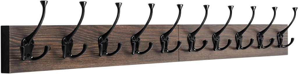 IBosins Vintage Wall Mounted Coat Rack, 34" Long with 10 Black Tri-Hooks