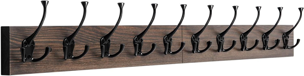 IBosins Vintage Wall Mounted Coat Rack, 34" Long with 10 Black Tri-Hooks