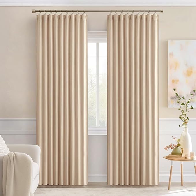 MIULEE Back Tab Beige Curtains 84 Inch Length 2 Panels Set - Image 9