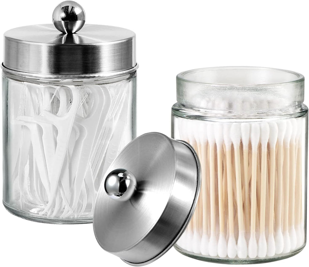3PC Apothecary Jar Canisters Bathroom Vanity Organizer (Brushed Nickel)
