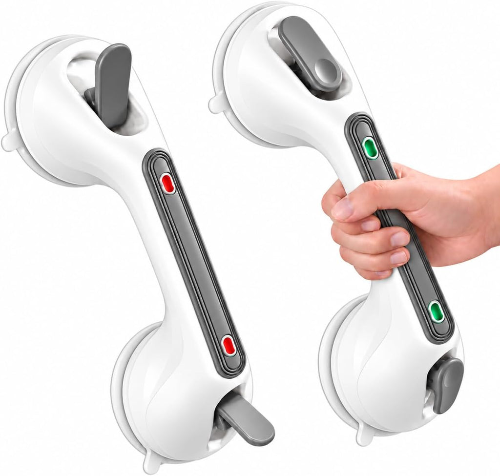 Shower Grab Bars for Seniors, Updated 12" Shower Suction Handles, 2 Pack