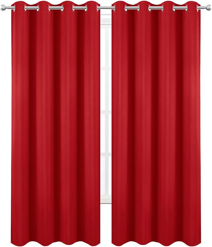 LEMOMO Blackout Curtains 52 x 90 Inch Long Bright Red Curtains Set of 2 Panels - Image 2