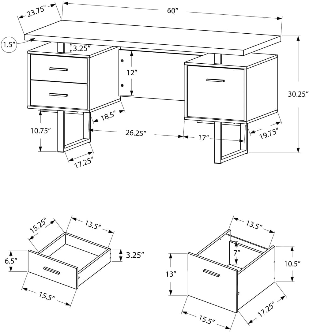 Monarch Specialties Computer Desk with Drawers - Contemporary Style - Home & Office Computer Desk with Metal Legs - 60"L (Black - Grey Top)