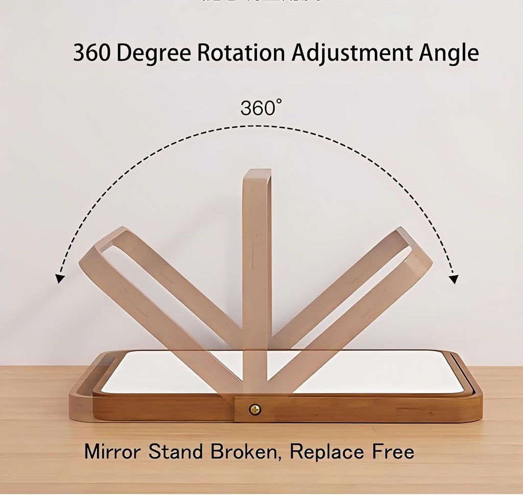 ZOROSY Desk Makeup Mirrors with Wood - Small Table Mirror with Stand