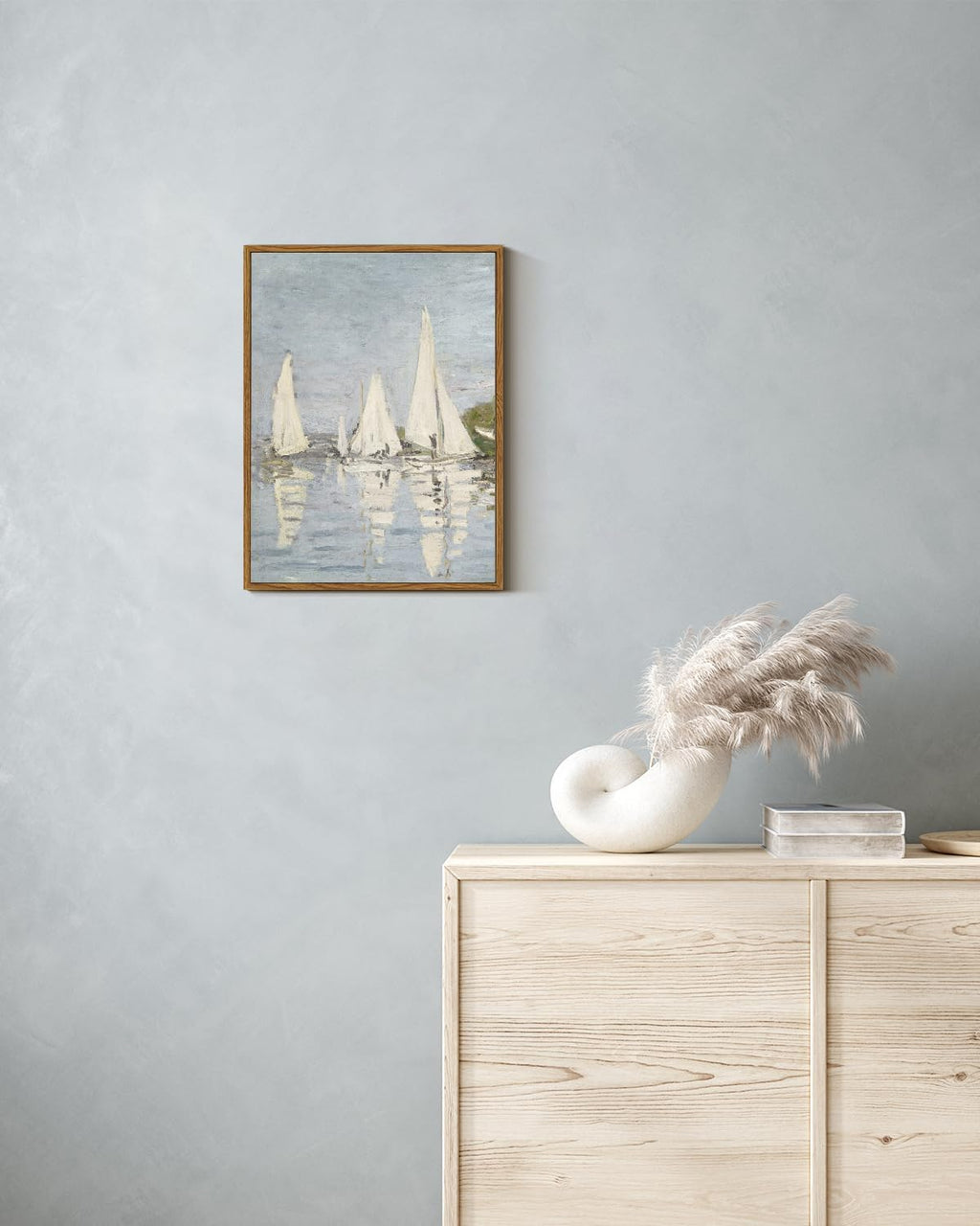 ARPEOTCY Vintage Framed Canvas Wall Art, 12x16inch, Farmhouse Summer Sailboat Wall Decor, Nautical Lake Art Prints Home Decorations, Seascape Paintings for Living Room Bedroom Office Decor