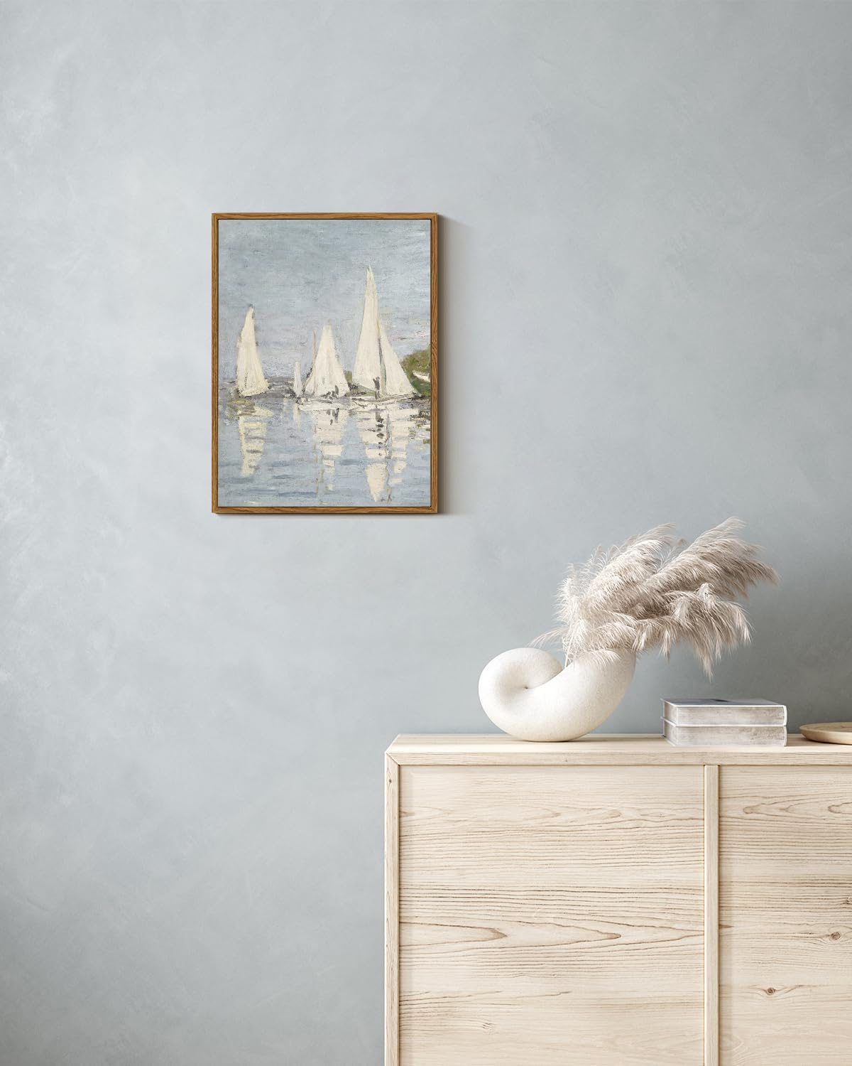 ARPEOTCY Vintage Framed Canvas Wall Art, 12x16inch, Farmhouse Summer Sailboat Wall Decor, Nautical Lake Art Prints Home Decorations, Seascape Paintings for Living Room Bedroom Office Decor