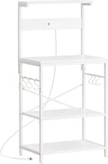 SUPERJARE Kitchen Bakers Rack with Power Outlet, Coffee Bar Table 4 Tiers, Kitchen Microwave Stand with 6 S-Shaped Hooks, Storage Shelf Rack for Spices, Pots and Pans - White