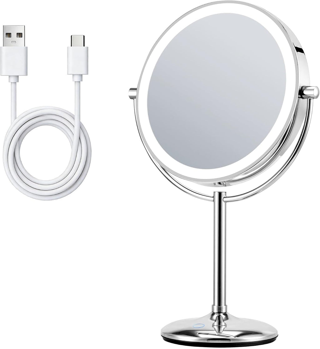 9" Makeup Mirror, 1X/20X Rechargeable Mirror with Lights