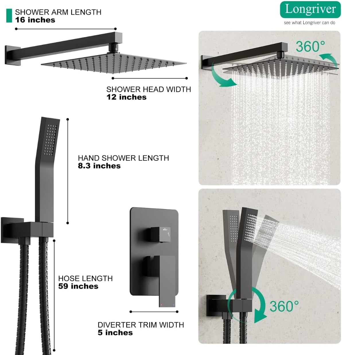 Longriver S200 Shower Faucet Set, Shower System Bathroom High Pressure