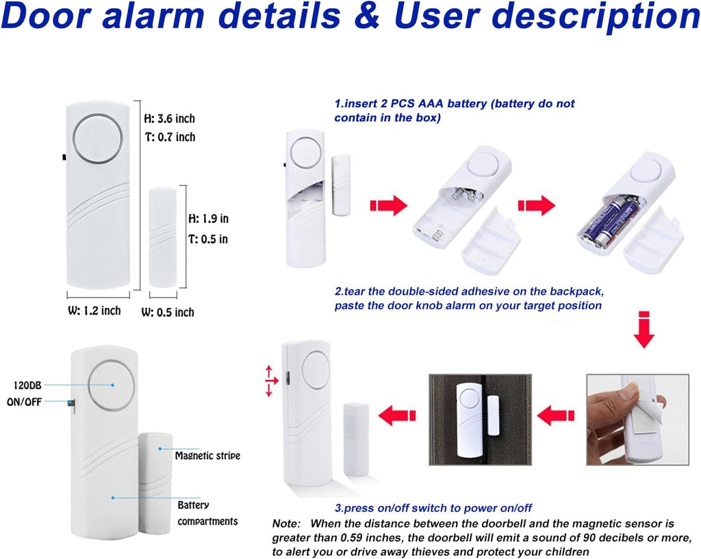 Personal Security Window & Door Alarm Bell | Wireless Sensor Door Window Burglar Alarm | Pack of 10