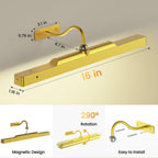 Lights for Pictures on Wall, 16in Battery Operated Picture Lights for Paintings, 5000mAh Wall Lights with Remote and 3 Light Modes,Art Light for Wall Painting,Frame, Portrait, Dartboard - Gold
