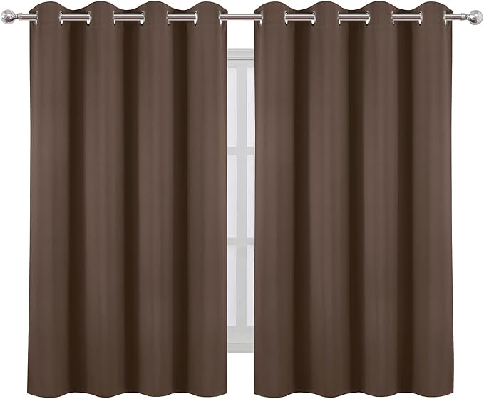 LEMOMO Blackout Curtains 66 x 54 Inch Long Chocolate Curtains Set of 2 Panels - Image 2