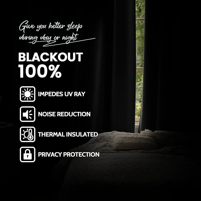 Yakamok Grey Room Darkening 100% Blackout Curtains Grommet Window Treatments - Image 2