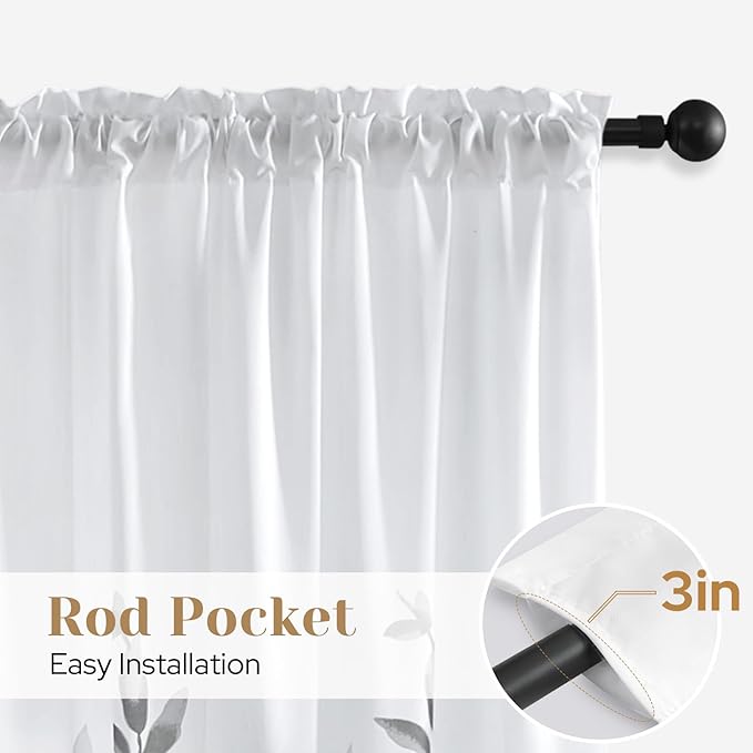 HOMEIDEAS Grey and White Semi Sheer Curtains, 84 Inches Long Light Filtering - Image 7