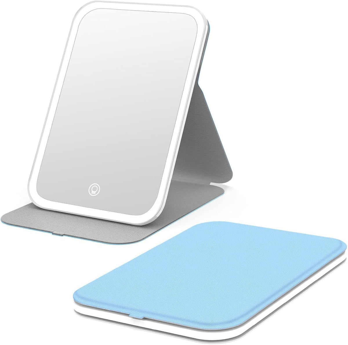 Kintion Travel Makeup Mirror, Portable LED Lighted Folding Mirror (Blue)