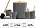 Clara Clark Bathroom Set - Grey Bathroom Accessories Set, 6PC Bathroom Accessory Set, Bathroom Sets with Toilet Brush, Trash Can & Soap Dispenser