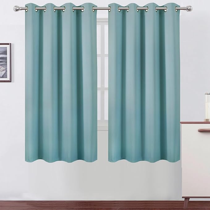 LEMOMO Stone Blue Blackout Curtains 66 x 63 Inch Length/Set of 2 Curtain by Lemomo