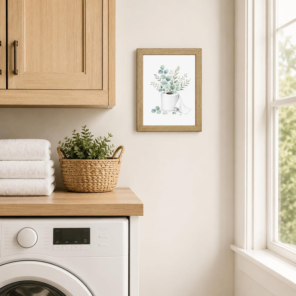 Eucalyptus Bathroom Wall Decor, Wood Framed Botanical Wall Art 8x10 Inch