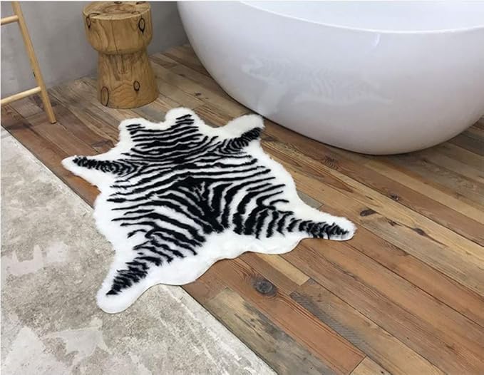Zebra Print Rug Faux Animal Cowhide Skin Area Rug Leather Carpet Mat Small Size - Image 4
