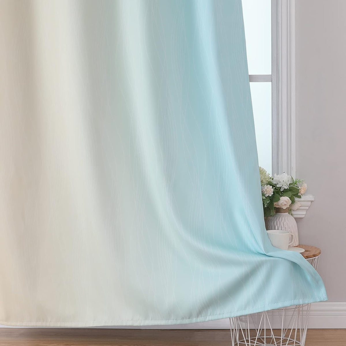 Estelar Textiler Aqua and Beige Ombre Blackout Curtains for Bedroom 84 Inch