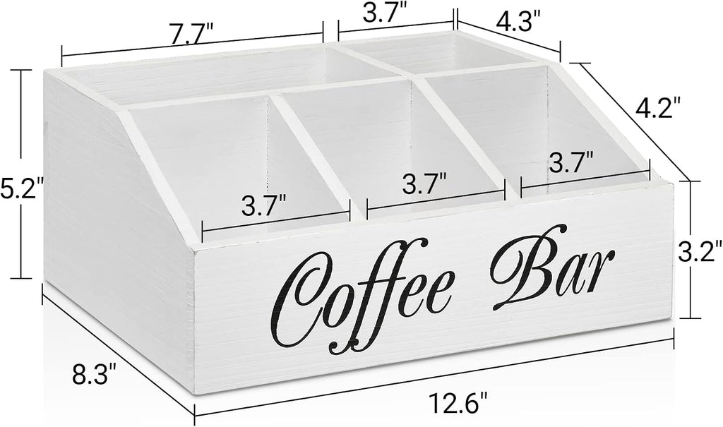 ugiftt Coffee Station Organizer for Counter, Wood Coffee Pods Holder Storage Basket, Tea Condiment Storage Organizer, Rustic Wood Bar Decor for Accessories