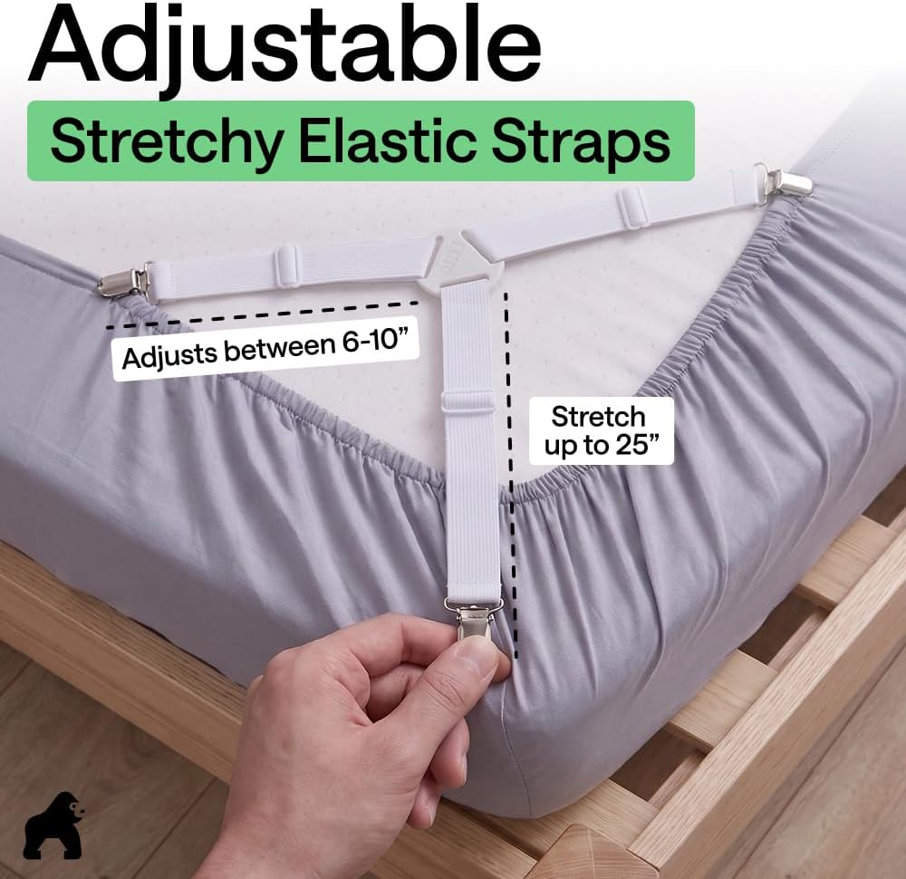 GORILLA GRIP Patented Fitted Bed Sheet Holders for Corners, 4 Pack White