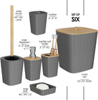 Clara Clark Bathroom Set - Grey Bathroom Accessories Set, 6PC Bathroom Accessory Set, Bathroom Sets with Toilet Brush, Trash Can & Soap Dispenser