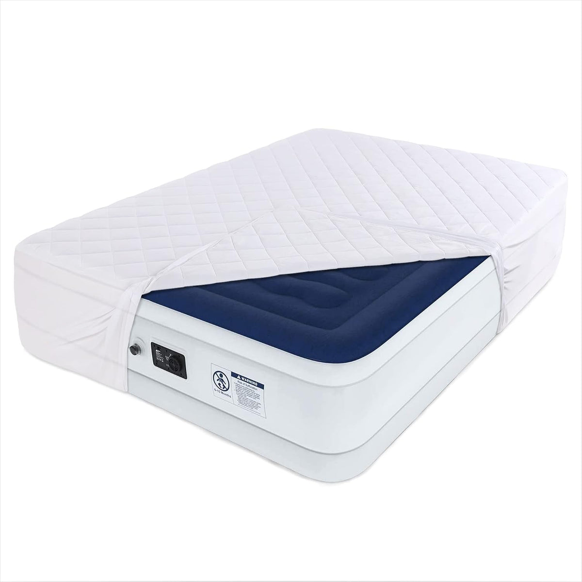 HOMBYS Air Mattress Pad Queen Size, Soft Quilted Air Mattress Cover, Breathable & Noiseless Mattress Topper with Deep Pocket, Stretches up to Fits 15-23 Inch,Cover ONLY