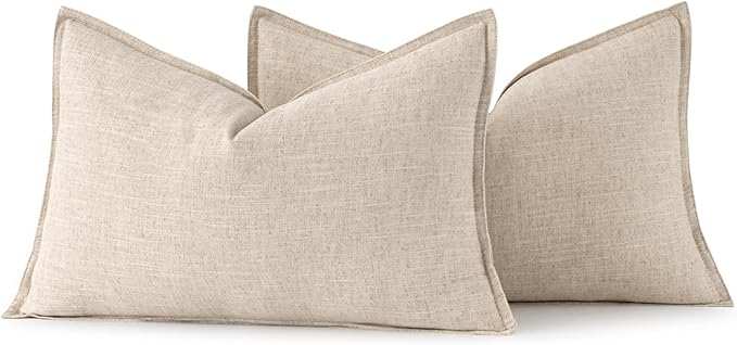 MIULEE Decorative Linen Lumbar Pillow Covers 12x20 Inch Natural Beige Boho - Image 6