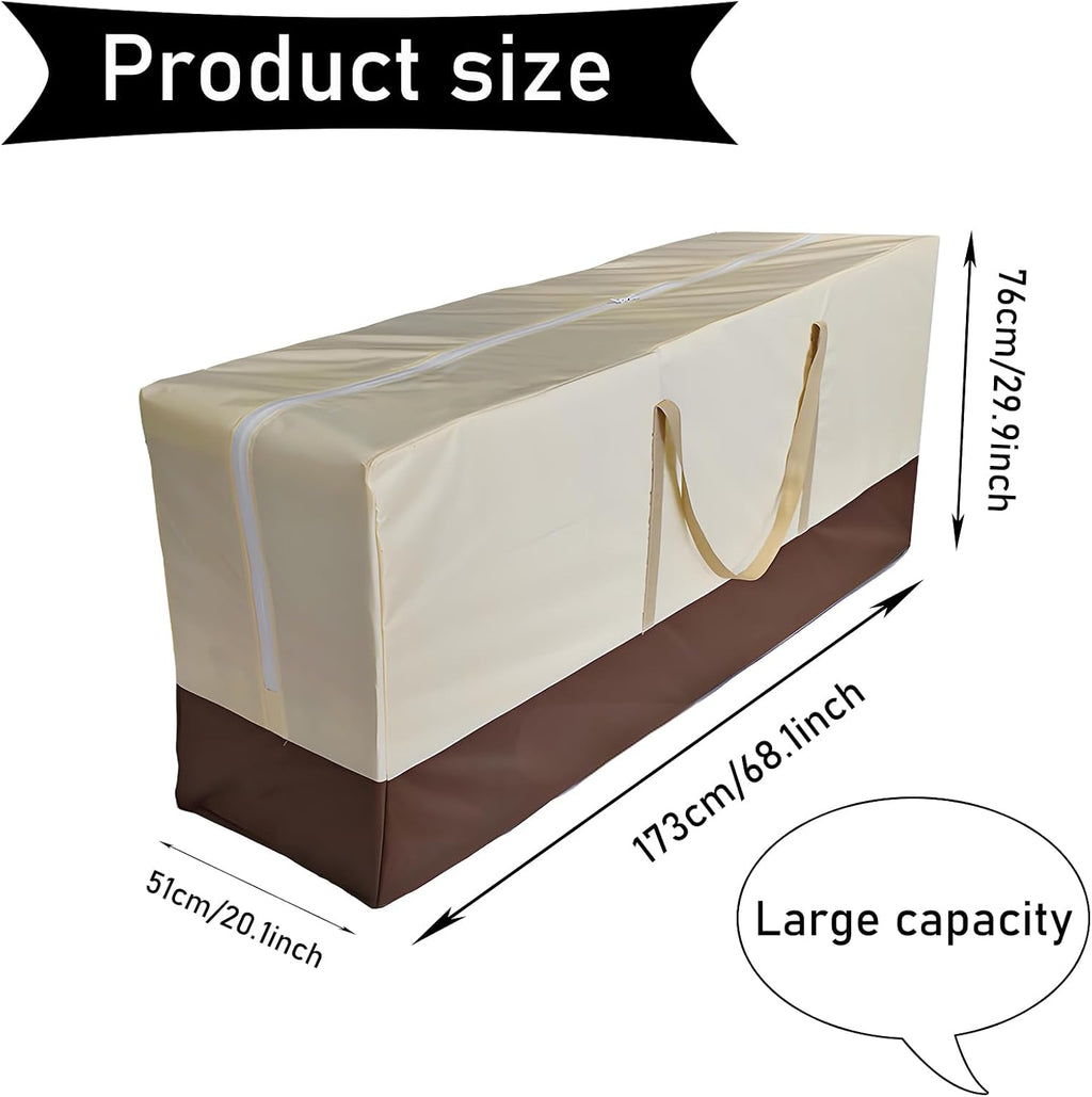 68" Extra Large Waterproof Outdoor Cushion Storage Bag – Heavy Duty Patio Furniture Cover with Zipper,Handles for Pool Decor,Christmas Tree Storage & Moving (173x76x51cm) (Beige And Brown)
